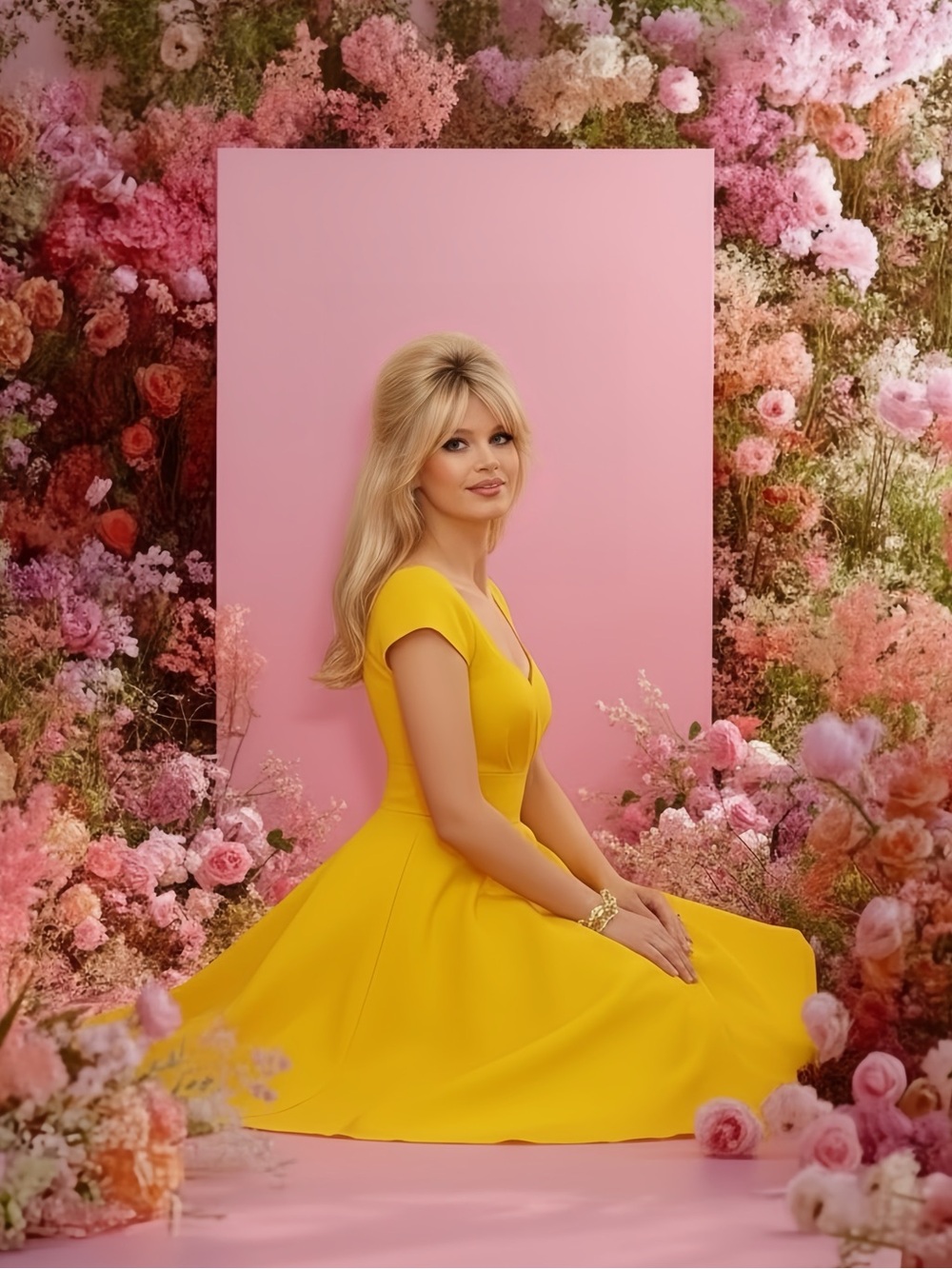 Yellow Fit-and-Flare Midi Dress with Cap Sleeves - Picture 7 of 7